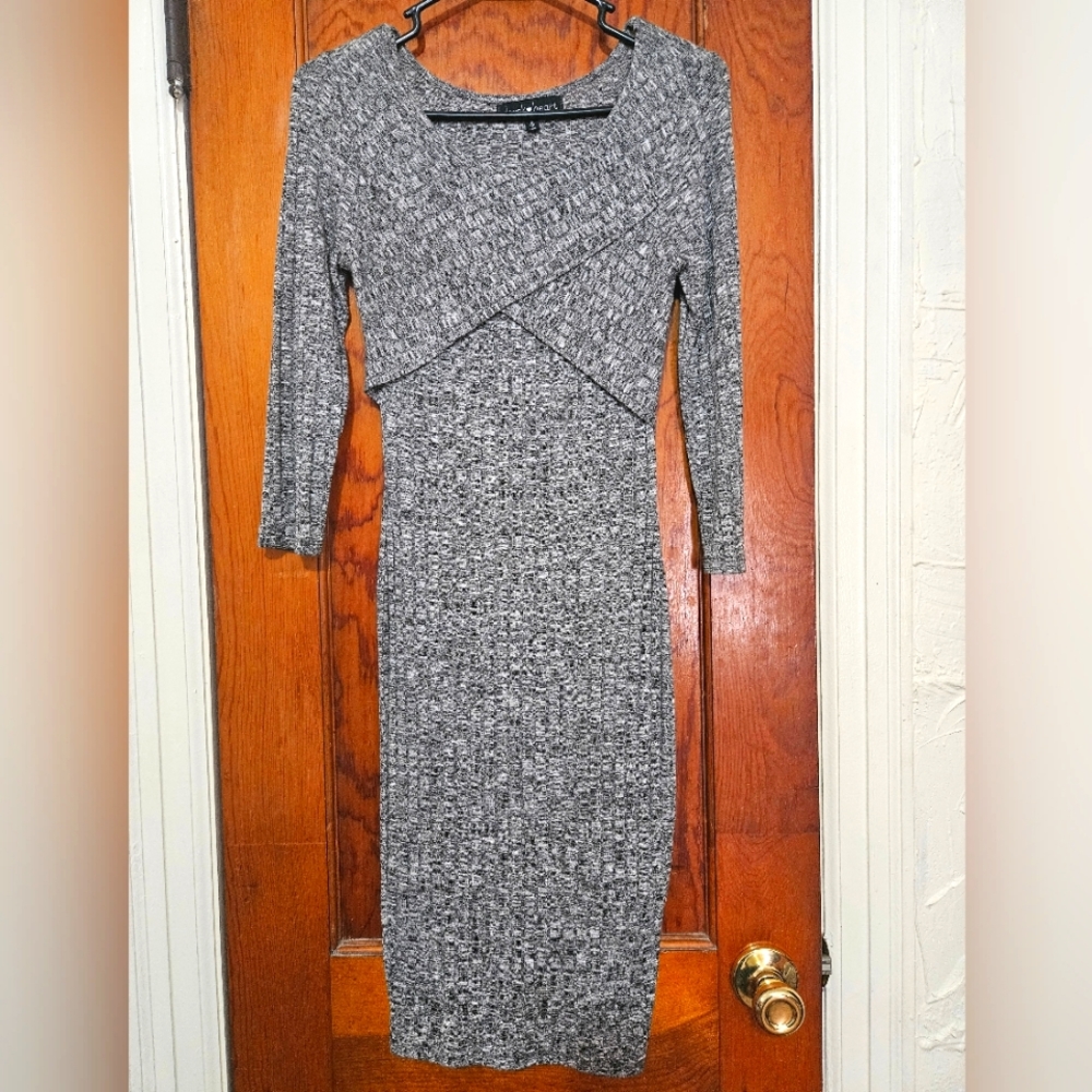 Gray and black and white midi dress. Small. Derek Heart.